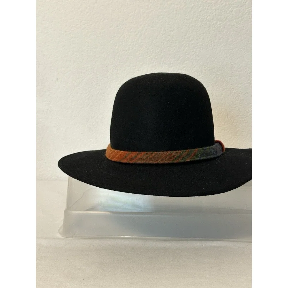 Woolrich Felt Hat Black Wide Brim Contrast Band Wool Size OS 21.5